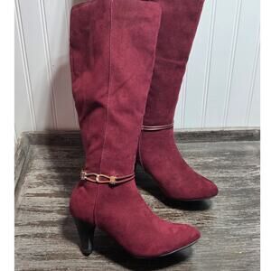 Karen Scott Women's Merlot Hollee Faux Suede Wide Calf Heeled Tall Boots Size6.5